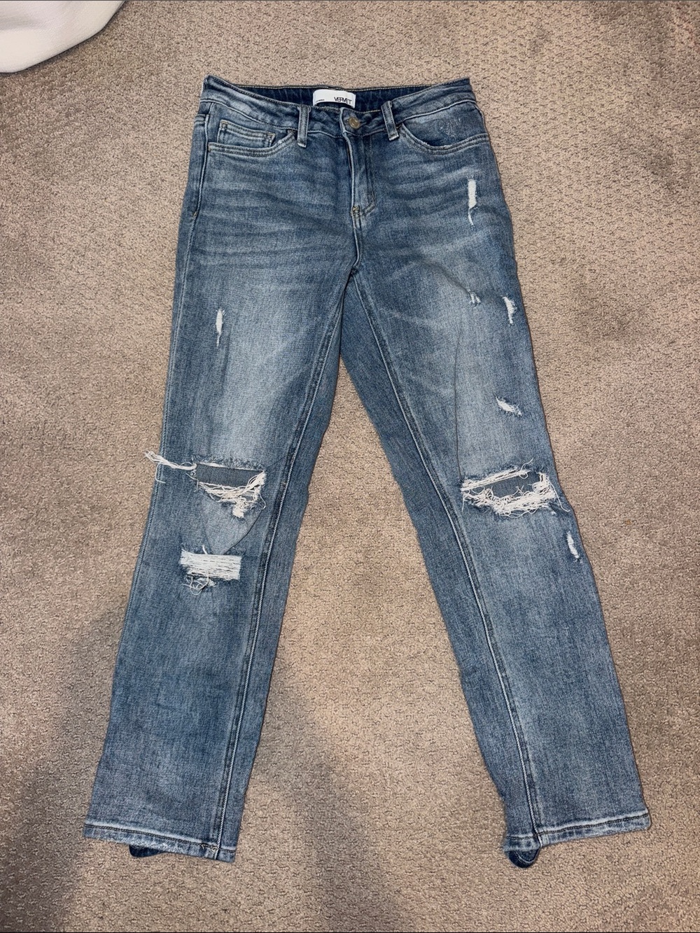 VERVET BY FLYING MONKEY Light Blue Straight Leg Distressed Jeans